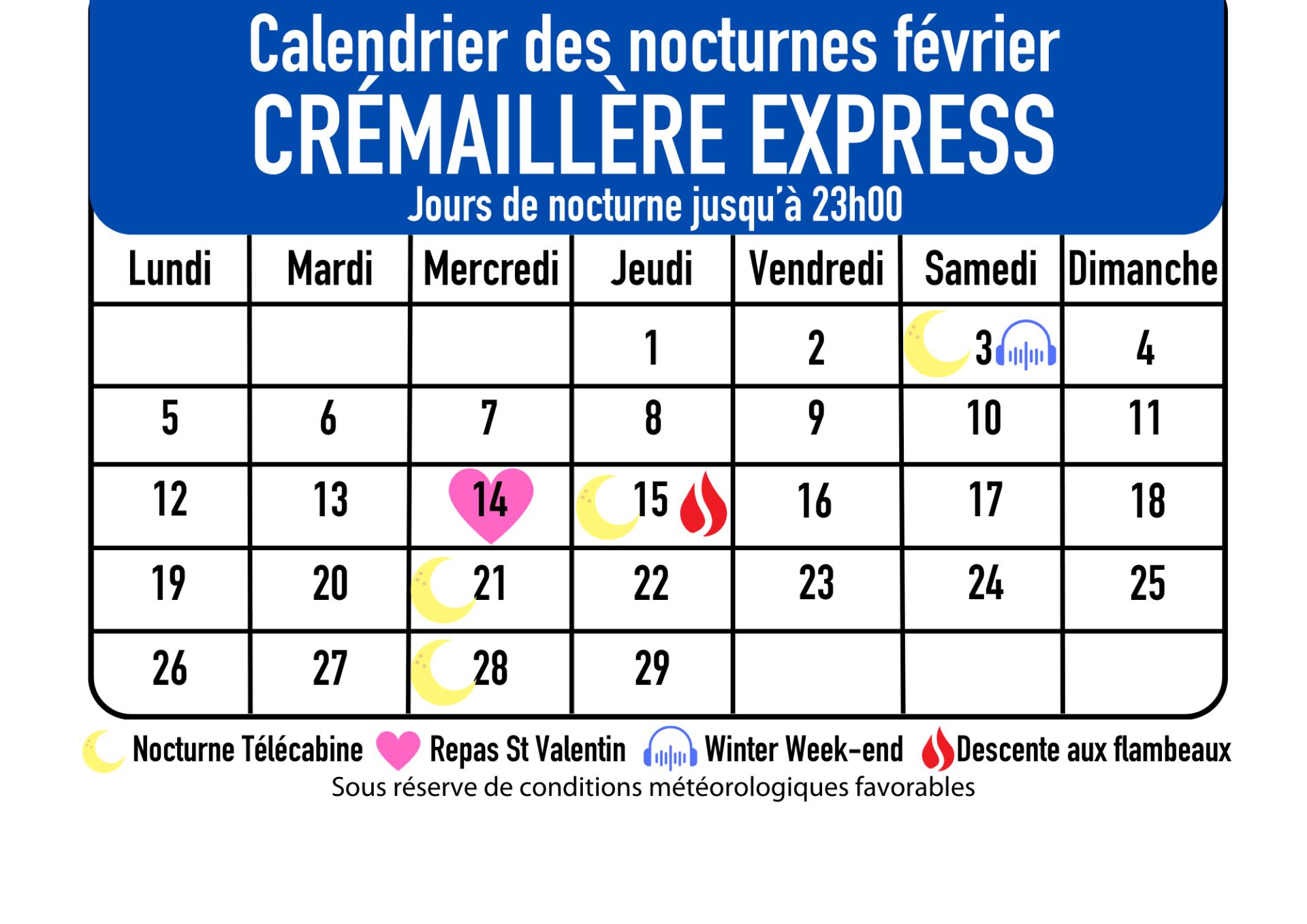 Calendario nocturno de los Pirineos Teleférico exprés de cremallera